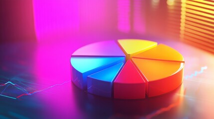 Poster - A dynamic financial pie chart with bright, segmented slices showing business income allocation, overlaid on a blurred stock market graph for a high-tech feel.