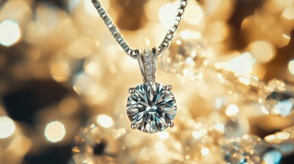Fototapete - A macro shot of a diamond pendant catching light, with reflections dancing around it, creating a captivating and luxurious effect