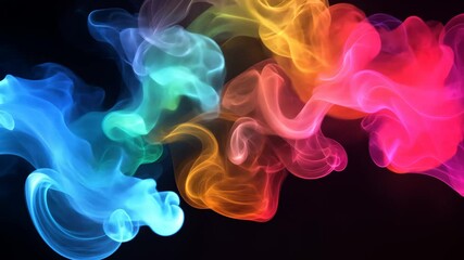 Poster - Colorful smoke waves transitioning across a dark background