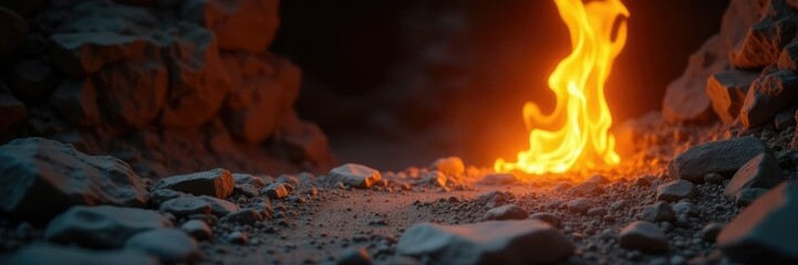 Wall Mural - flickering flame casts a golden glow on ancient stone, glow, stone