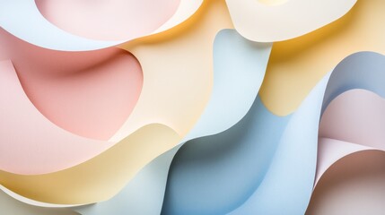 Leinwandbilder - Creative abstract graphic featuring layered paper-cut style shapes in pastel tones, creating a D visual effect with depth and texture
