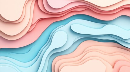 Leinwandbilder - Creative abstract graphic featuring layered paper-cut style shapes in pastel tones, creating a D visual effect with depth and texture