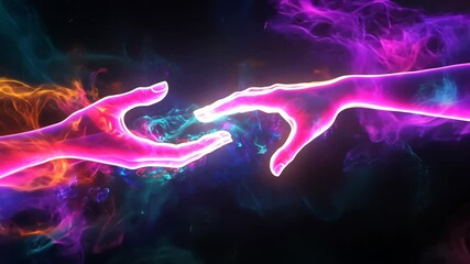 Poster - Vibrant energy hands creating dynamic neon connection