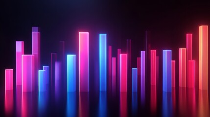 Aufkleber - Modern D bar chart with neon-colored bars and gradient lighting, set against a dark background for a futuristic look