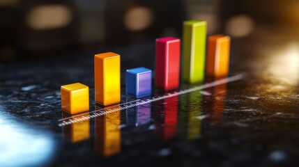 Poster - Multi-colored D bar graph on a glossy surface, with each bar casting distinct shadows, giving a sharp, vibrant appearance