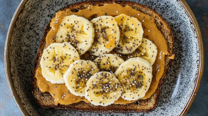 Poster - Toast topped with creamy peanut butter and banana slices, sprinkled with chia seeds, creating a nutritious and delicious breakfast option