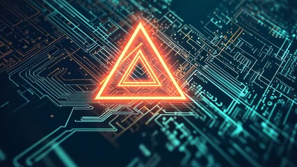 Leinwandbilder - Neon triangle glides over futuristic circuit board