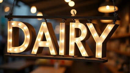 Wall Mural - aesthetic sign with the word dairy on a market background