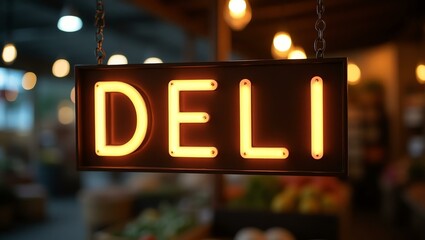 Wall Mural - aesthetic sign with the word deli on a market background
