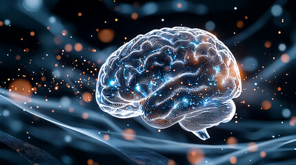 Poster - Exploring neural pathways digital mindscape infographic visualization futuristic design close-up brain activity concept
