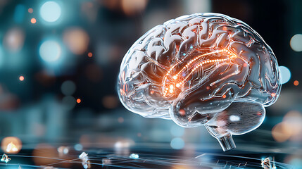 Poster - Innovative brain technology digital space 3d visualization futuristic environment close-up view neural connectivity concept