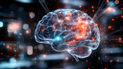 Poster - Neural activity visualization digital space 3d render high-tech environment abstract view brain insights for innovation