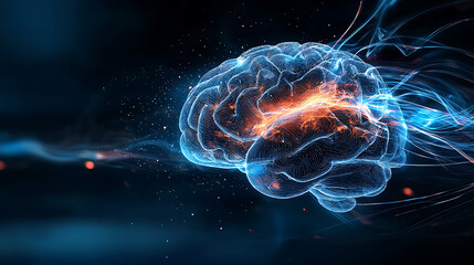 Poster - Neural activity visualization digital realm illustration abstract environment close-up view brain science concept