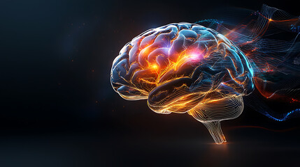 Poster - Dynamic brain visualization abstract concept digital art dark environment close-up neuroscience and technology fusion