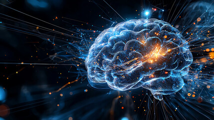 Poster - Exploring neural connections futuristic brain visualization digital realm abstract art dark background high-tech concept