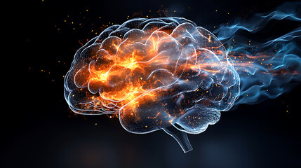Poster - Explosive neural activity visualization digital art brain science abstract environment close-up view cognitive concepts