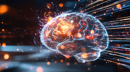 Poster - Dynamic brain visualization digital space abstract art futuristic environment close-up view cognitive concepts