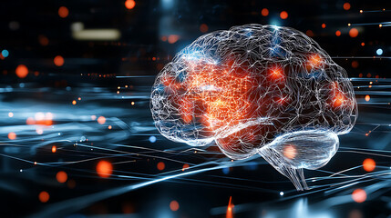 Poster - Exploring neural connections digital realm 3d visualization futuristic environment close-up view brain functionality insights