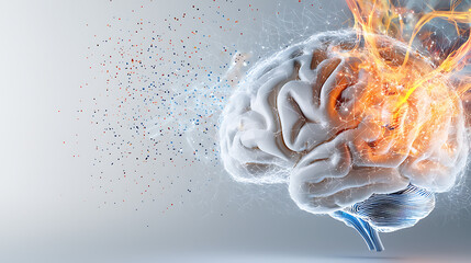 Poster - Dynamic brain activity illustration digital realm abstract artwork conceptual environment side view cognitive exploration