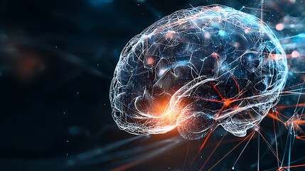 Poster - Exploring neural connectivity brain visualization digital art futuristic environment close-up view concept of intelligence