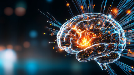 Poster - Innovative brain activity visualization digital realm science illustration dynamic environment close-up view neural connectivity concept