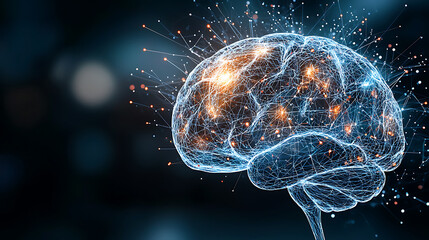 Poster - Exploring cognitive science brain connectivity virtual lab digital artwork abstract environment side view neurotechnology insights
