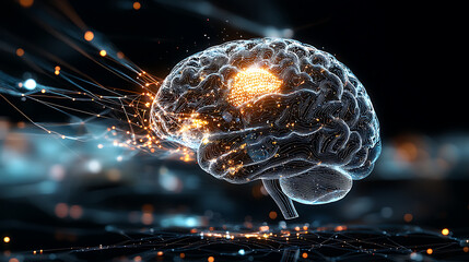 Poster - Innovative neural activity visualization virtual space digital art high-tech environment close-up view brain functionality concept