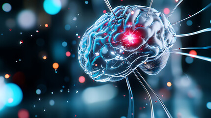 Poster - Innovative brain visualization digital realm scientific illustration futuristic environment macro viewpoint neurotechnology concept