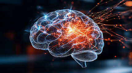 Poster - Neural activity visualization digital space infographic abstract environment close-up view brain functionality insights