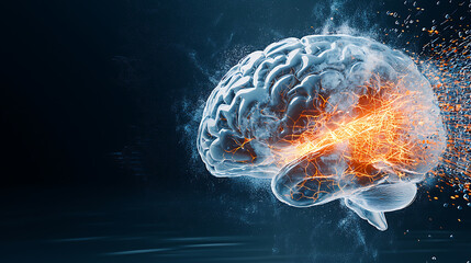 Poster - Explosive neural activity artistry digital realm abstract illustration futuristic environment side view brain functionality concept