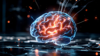 Poster - Innovative brain technology display futuristic lab digital art high-tech environment close-up viewpoint cognitive revolution