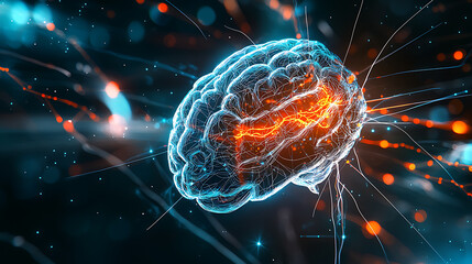 Poster - Neural activity visualization digital realm 3d graphics technological environment abstract view brain function dynamics