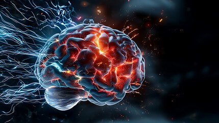 Poster - Dynamic brain activity visualization digital art abstract concept dark background close-up neuroscience insight