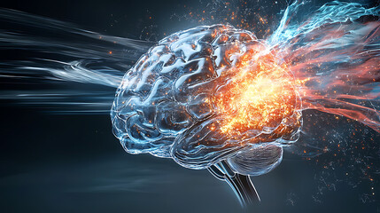 Poster - Explosive brain activity visualization digital art science abstract environment close-up view neural concepts