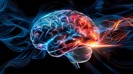Poster - Exploring neural connections brain activity visualization digital art abstract dark background creative science