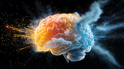 Poster - Explosive brain activity depiction conceptual art digital creation dark background eye-catching creativity unleashed