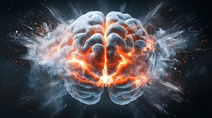 Poster - Explosive brain imagery illustrating cognitive power digital art abstract environment high-contrast viewpoint neuroconcept