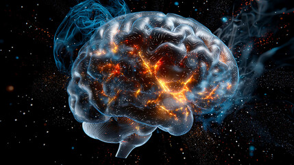 Poster - Exploring brain functionality a cosmic visualization of neural activity digital art sci-fi environment abstract viewpoint