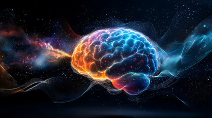 Poster - Exploring the mysteries of the human brain digital visualization of cognitive function cosmic environment abstract perspective