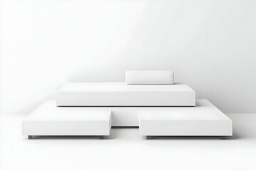 Poster - White Pedestal Display Stands with Block on Top and Minimalist Background