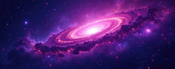 vast galaxy filled with a stunning purple nebula in space, interstellar medium, star field