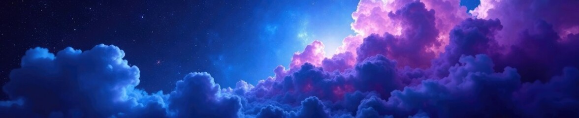 Wall Mural - blue and purple hue of nebula with swirling clouds and stardust against a dark starry background, ga