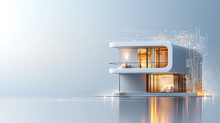 Poster - Futuristic urban living showcase, aerial view, digital artwork, minimalist design, innovative home concept in modern cityscape
