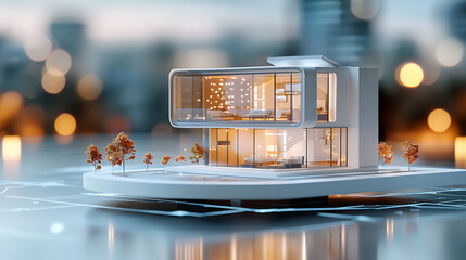 Poster - Modern architectural model showcase urban setting 3d render bright environment close-up perspective innovative design concept