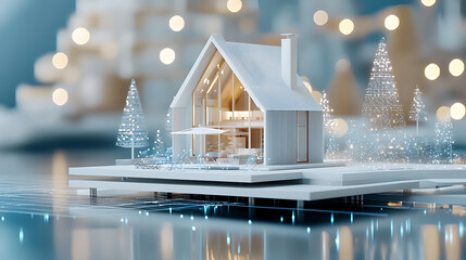 Poster - Modern miniature house design virtual environment architectural model cozy setting aesthetic viewpoint futuristic concept