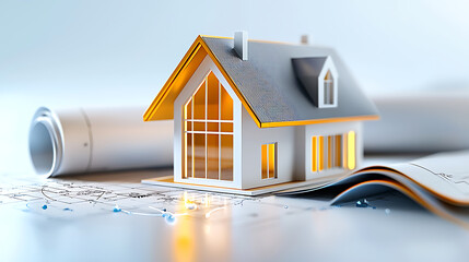 Poster - Elegant architectural model displaying home design modern office environment 3d visualization minimalist style aesthetic appeal