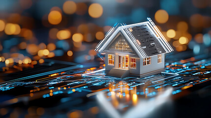 Poster - Digital real estate design virtual space 3d model modern technology close-up view innovative concept