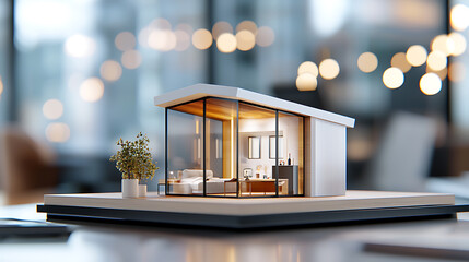 Poster - Modern architectural model showcase urban studio photography indoor environment close-up view design innovation