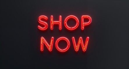 Wall Mural - shop now word lettering with neon red glow on plain black dark background