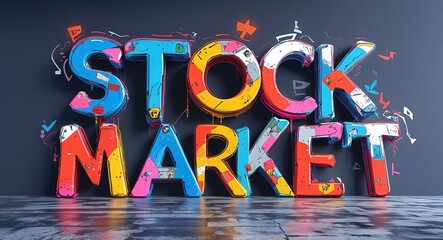 Poster - stock market graffiti lettering illustration design on plain white background